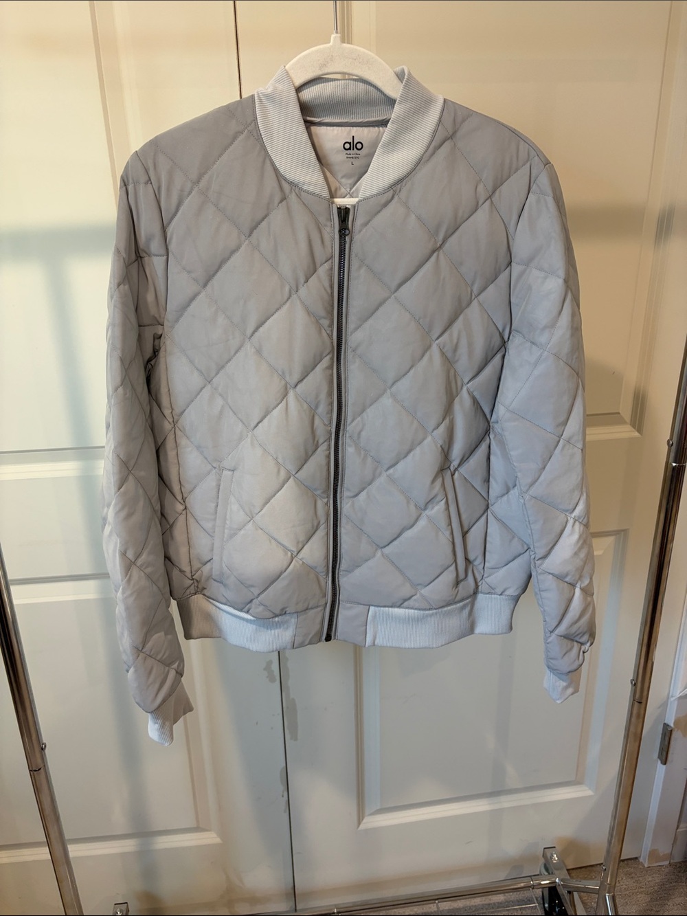 ALO Yoga Quilted Bomber Jacket - Pale Gray
